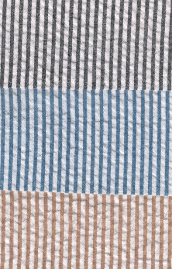 seersucker fabric swatch in black blue tan