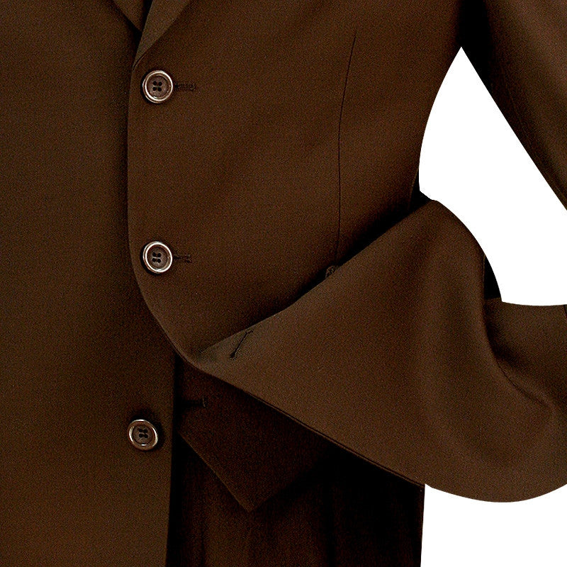 Close-up of the solid brown buttons and collar on the Avalon Collection - Regular Fit Men's Suit 3 Button 3 Piece jacket.