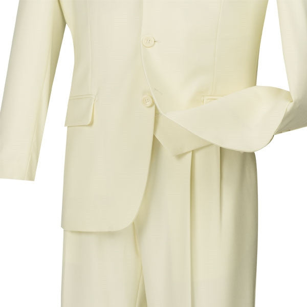 Solid Ivory Vinci Avalon Collection Regular Fit 3 Button 3 Piece suit trousers, showing waistband and button.