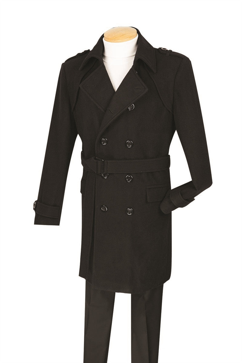 Men's Fall/Winter Slim Fit Double Breasted Top Coat in Black
