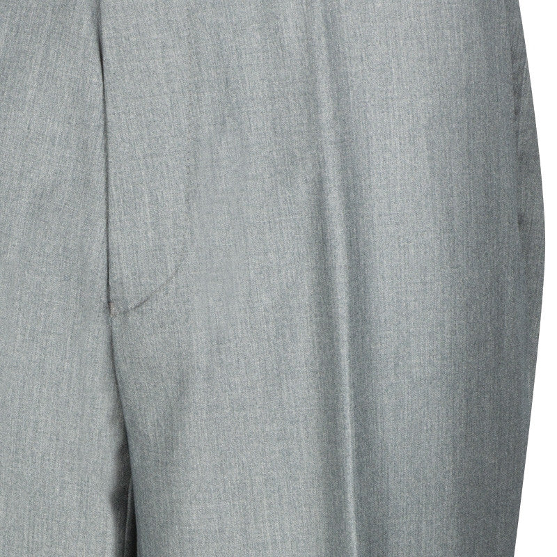 Folded solid gray Vinci Men's Dress Pants, Flat Front Design, showing waistband and pocket details.