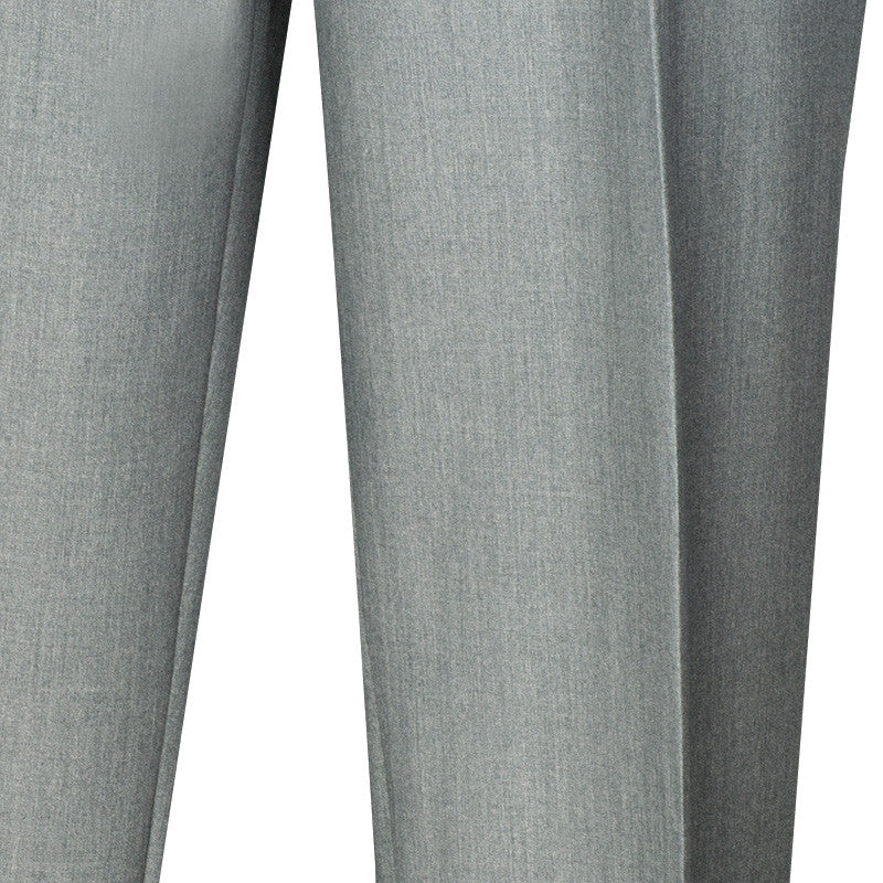 Solid Vinci Men's Dress Pants Flat Front Design in Gray, showing waistband, belt loops, and side pockets.