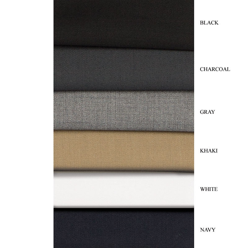 Solid Khaki Dress Pants Regular Leg Flat Front Pre-Hemmed pants displayed, showing waistband and pocket detail.