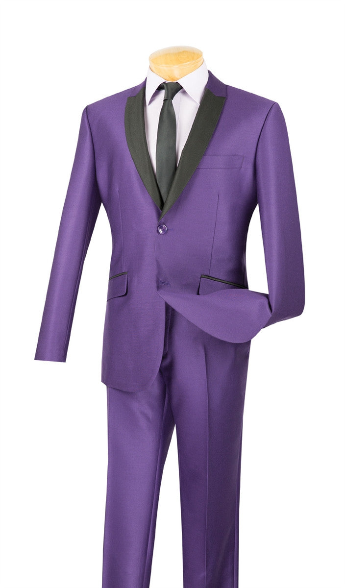 Slim Fit Shiny Sharkskin Men's 2 Piece Suit in Purple