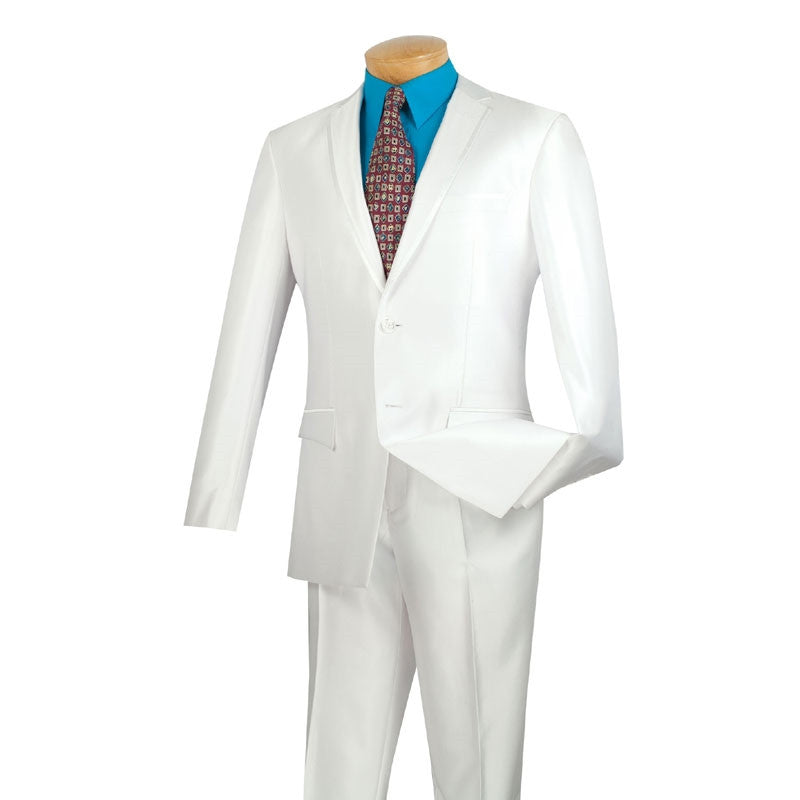 Slim Fit Men's Suit 2 Piece 2 Buttons Shiny Sharkskin in White