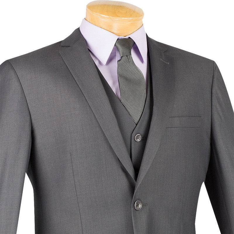 Slim Fit Men's Suit 3 Piece 2 Button in Heather Gray