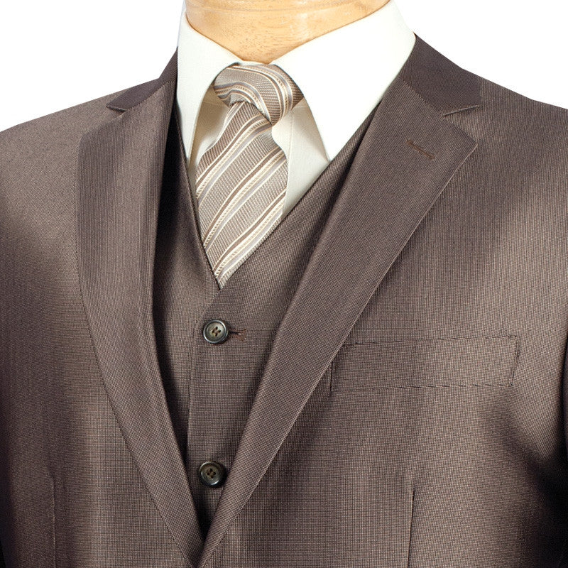 Slim Fit Men's Suit With Vest 3 Piece 2 Buttons in Mocha