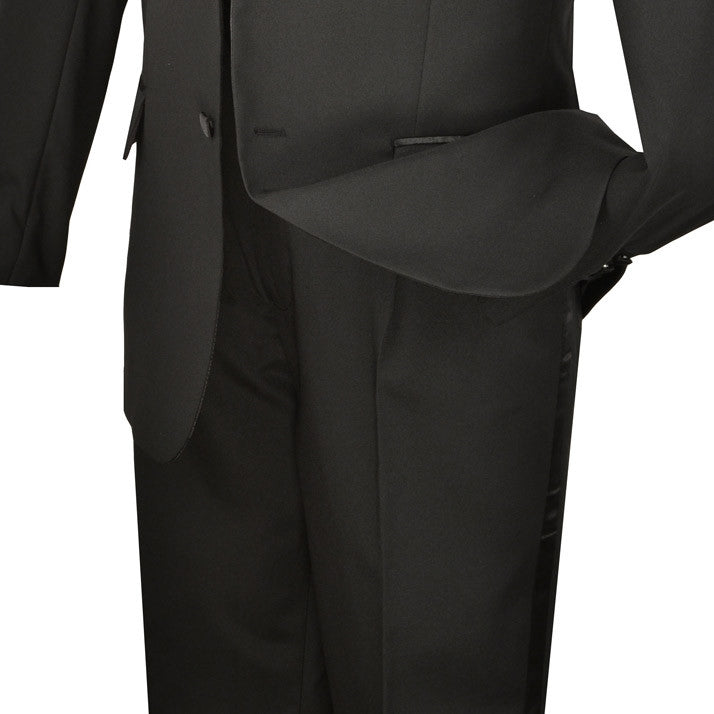 Solid Vinci Royale Collection - Regular Fit 2 Piece Tuxedo in Black jacket with visible collar, buttons, and pocket.