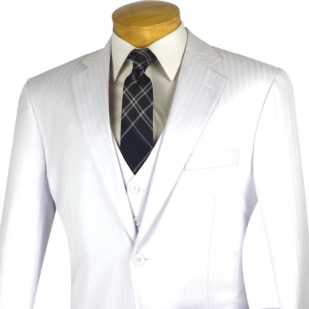 Regular Fit 3 Piece Tone On Tone Stripe White