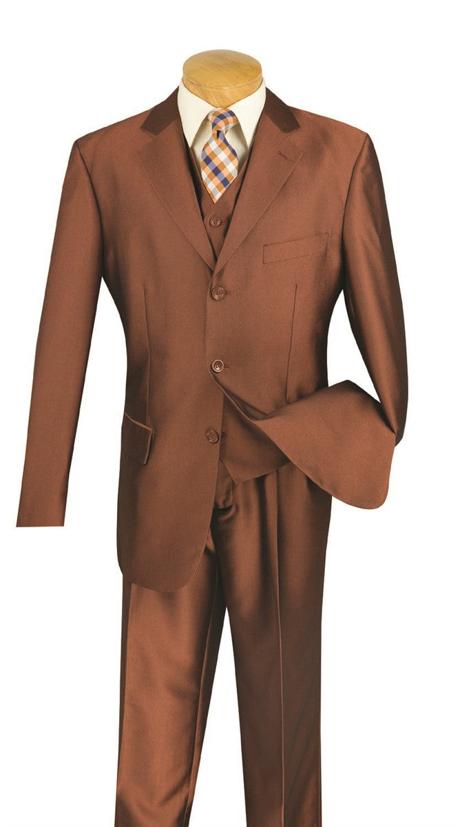 Lazio Collection - Regular Fit Dress Suit 3 Piece 3 Button Shiny Sharkskin Amber