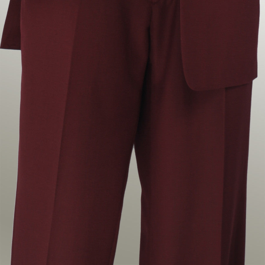 Vinci solid Regular Fit 2 Piece Burgundy Suit jacket displayed, featuring notch lapels, front buttons, and flap pockets.