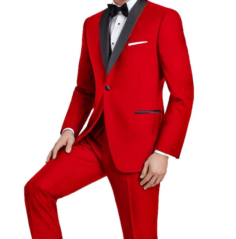 Red Slim Fit 2 Piece Tuxedo With Satin Shawl Lapel