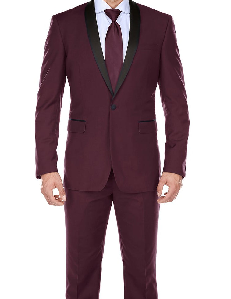 Burgundy 2 Piece Tuxedo Shawl Lapel Slim Fit 