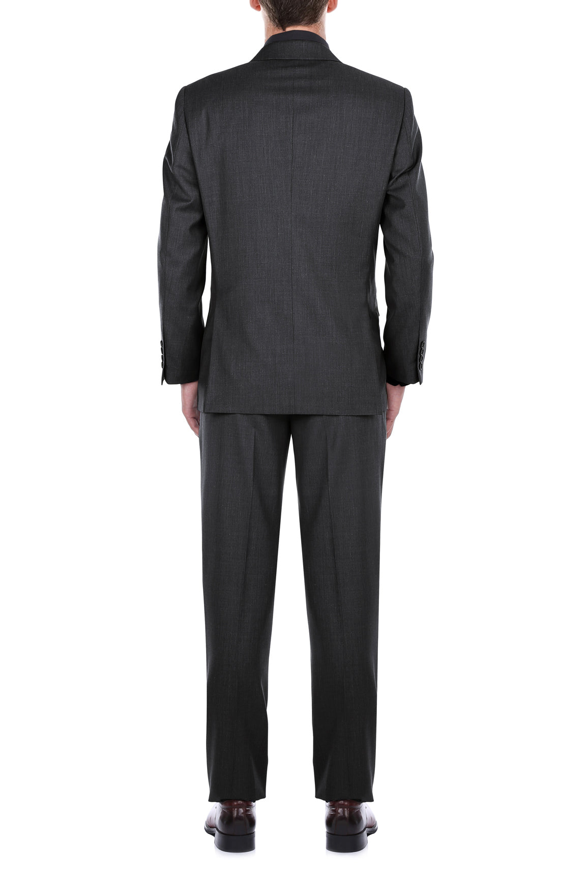 Renoir Regular Fit Charcoal Gray 2 Piece Suit jacket, solid, featuring tie, collar, buttons, pockets on white background.
