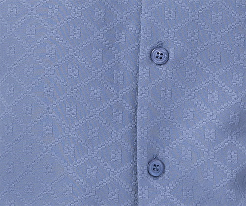 Solid Powder Blue short sleeve walking suit collar, showing buttons. From the Montique Diamond Tone on Tone 2 Piece Suit.