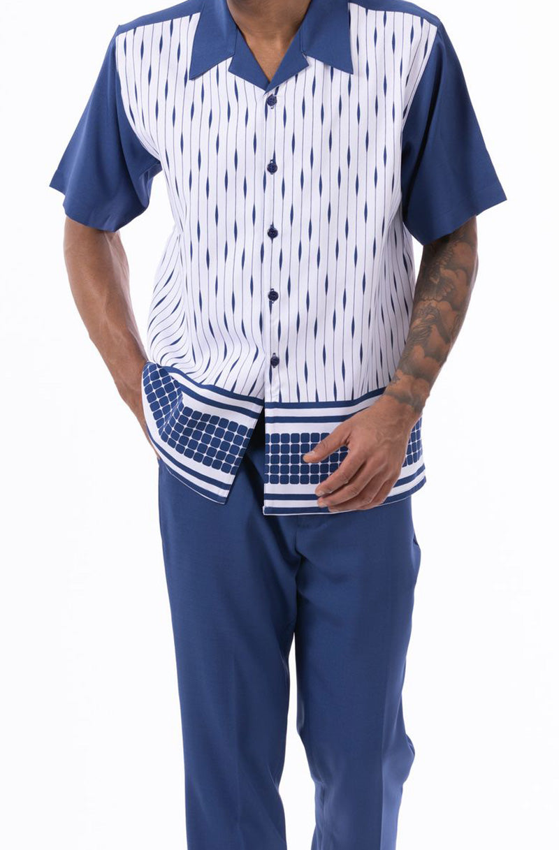 Navy Abstract Design Walking Suit 2 Piece Short Sleeve Set