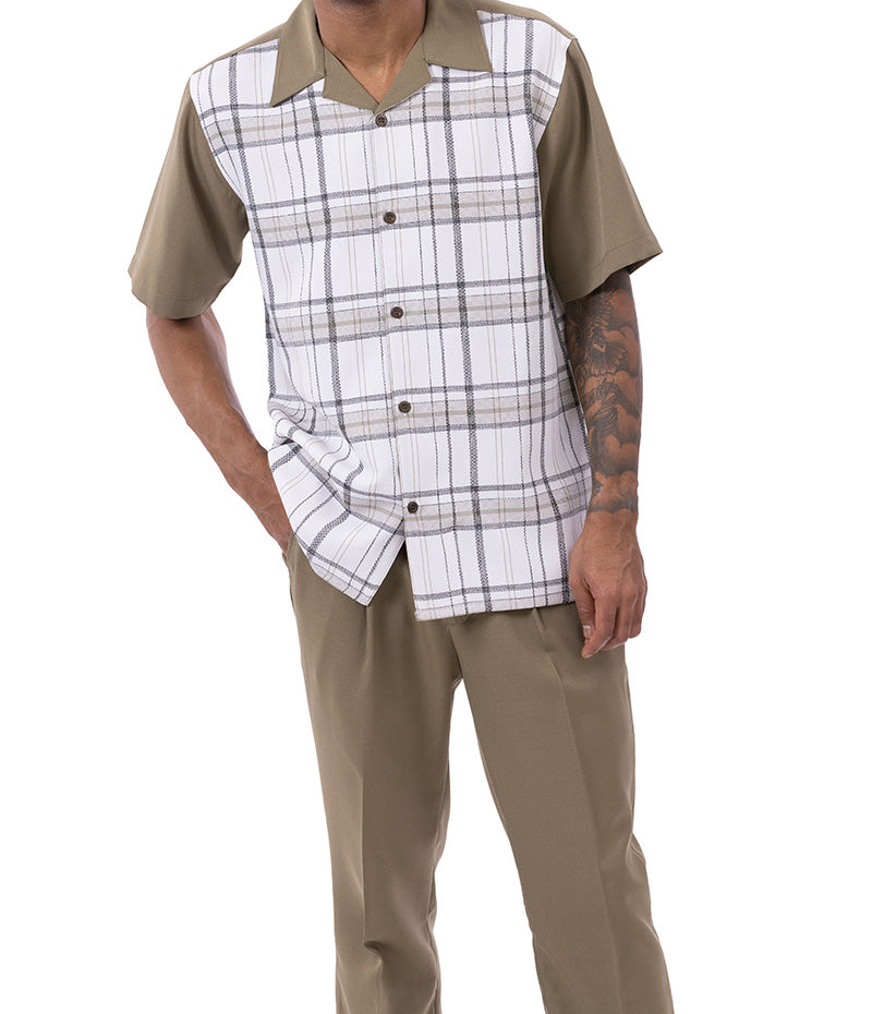 Olive Plaid Walking Suit 2 Piece Short Sleeve Set