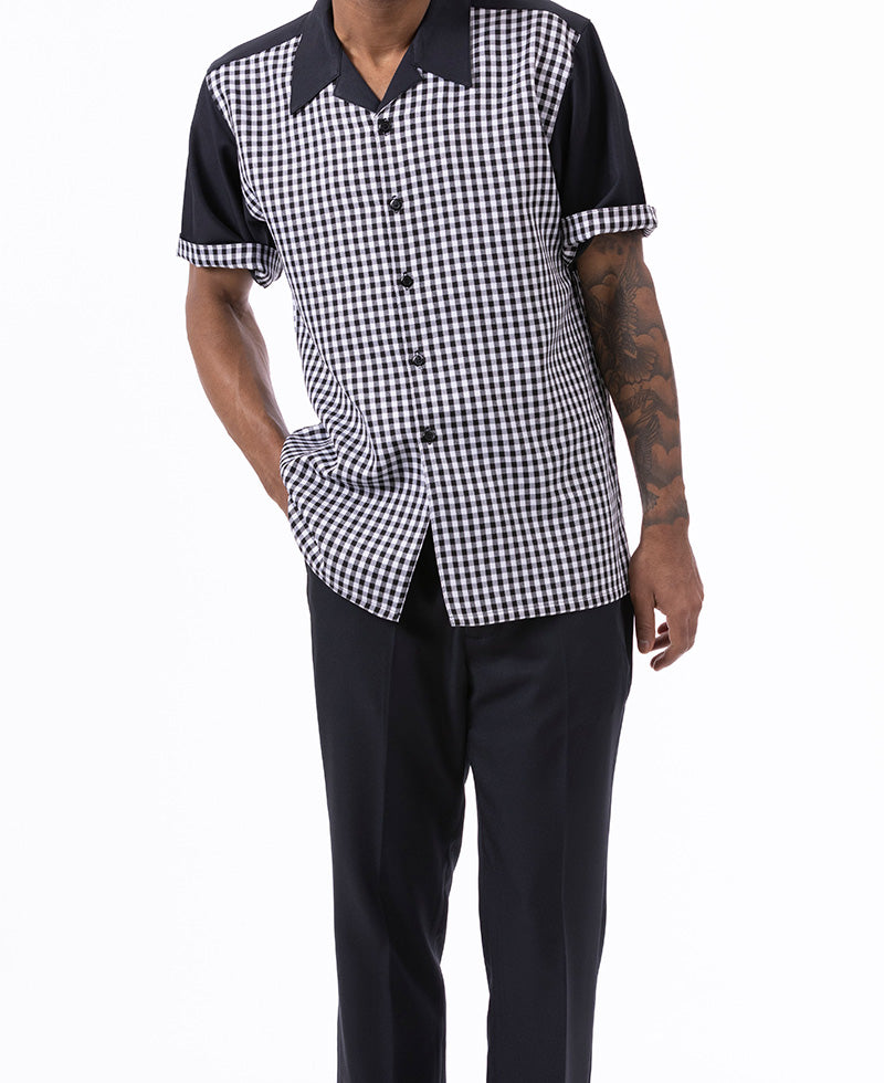 Black Check Walking Suit 2 Piece Short Sleeve Set