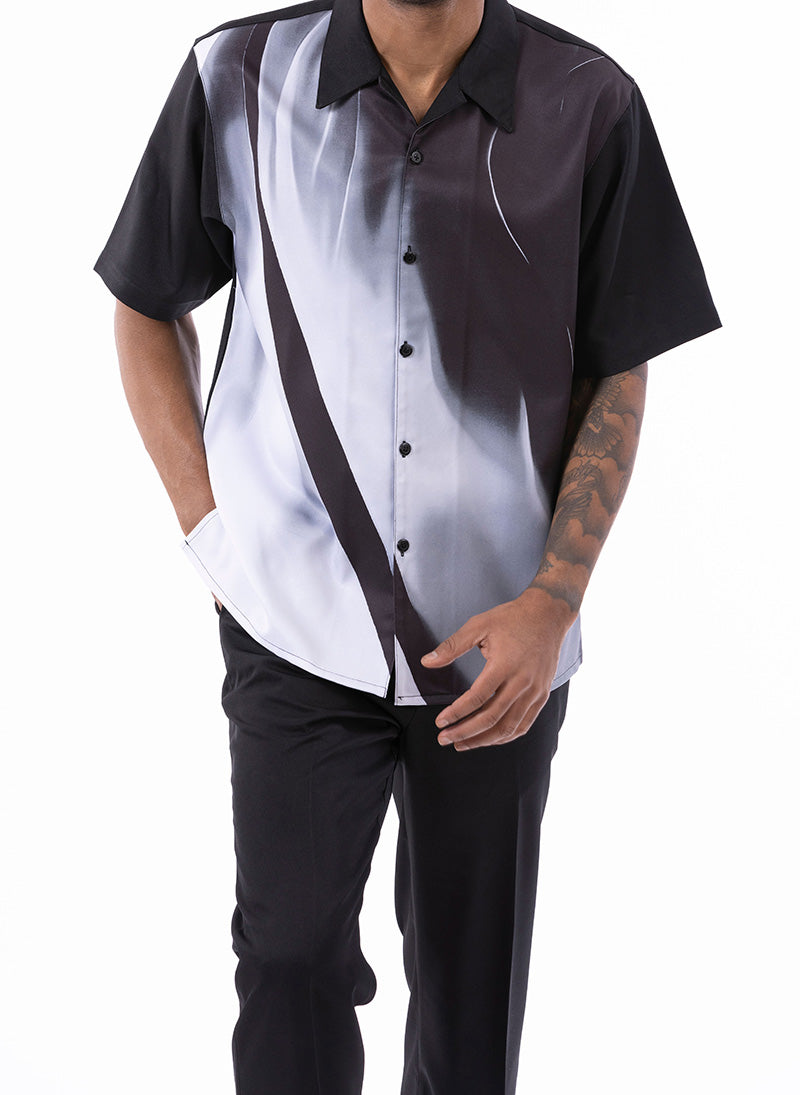 White Art Design Walking Suit 2 Piece Short Sleeve Set