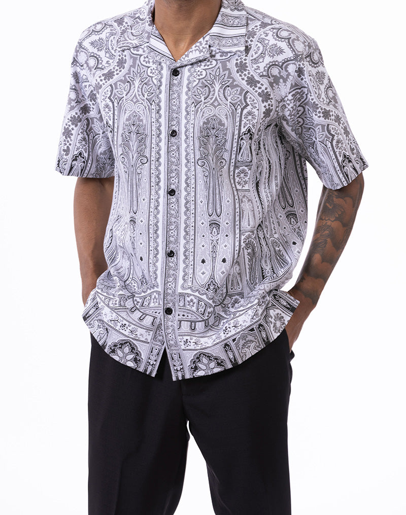 Black Floral Pattern Walking Suit 2 Piece Short Sleeve Set