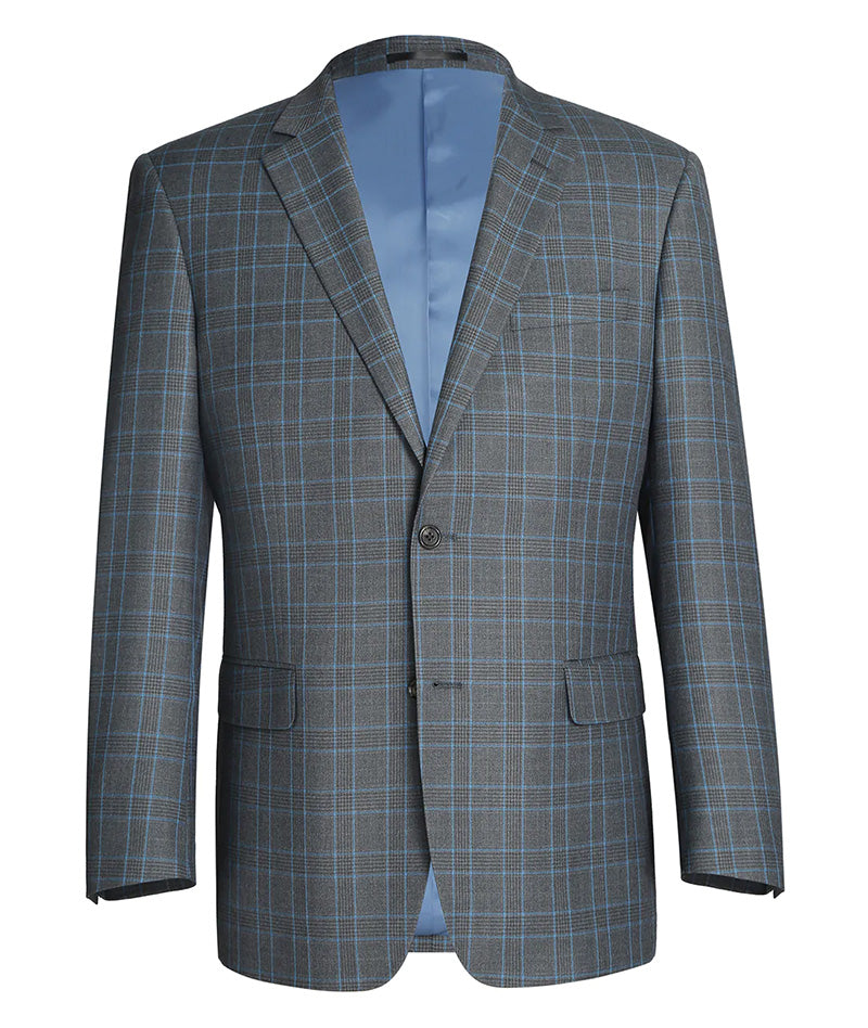 Regular Fit 2 Piece Dress Suit Windowpane in Light Gray