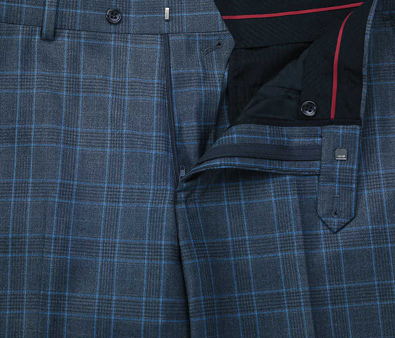 Blue Regular Fit 2 Piece Dress Suit jacket, windowpane checkered pattern.