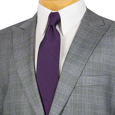 Vinci Pompey Collection Men's Glen Plaid Dress Suit 2 Piece Regular Fit in Gray, checkered, showing collar and tie.
