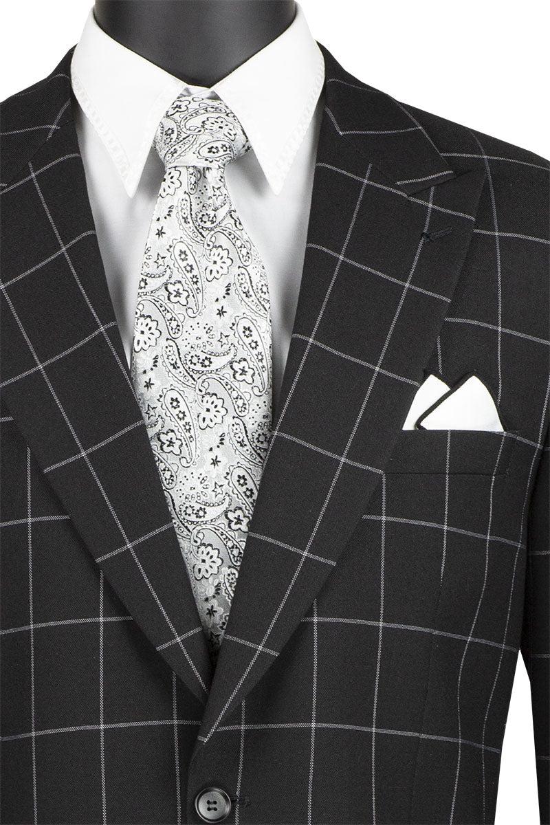 Neptune Collection - Regular Fit Windowpane Suit 2 Piece in Black