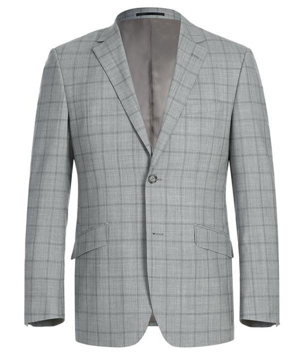 100% Wool Slim Fit Windowpane Dress Suit 2 Piece in Gray