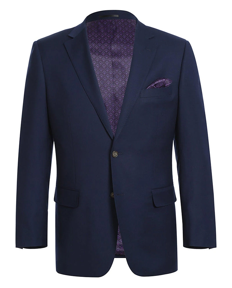(52L) Wool Regular Fit Blazer Solid Color in Dark Navy