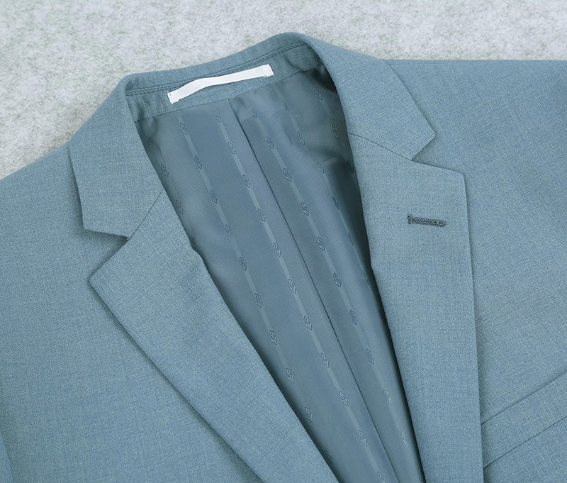 Renoir Slim Fit 2 Piece Light Blue Suit jacket, solid pattern, featuring a collar.