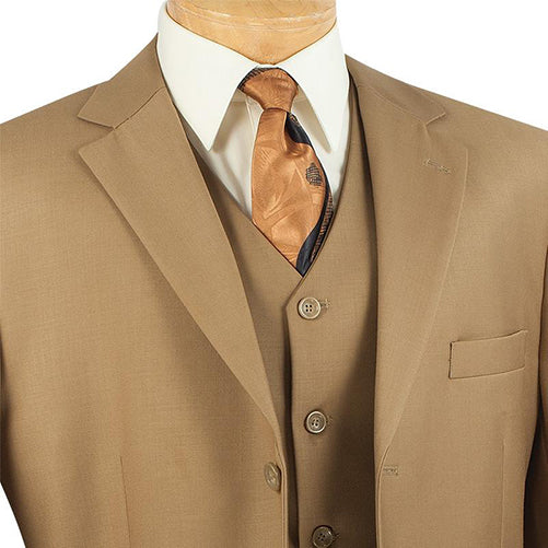 Avalon Collection - Regular Fit Men's Suit 3 Button 3 Piece British Khaki