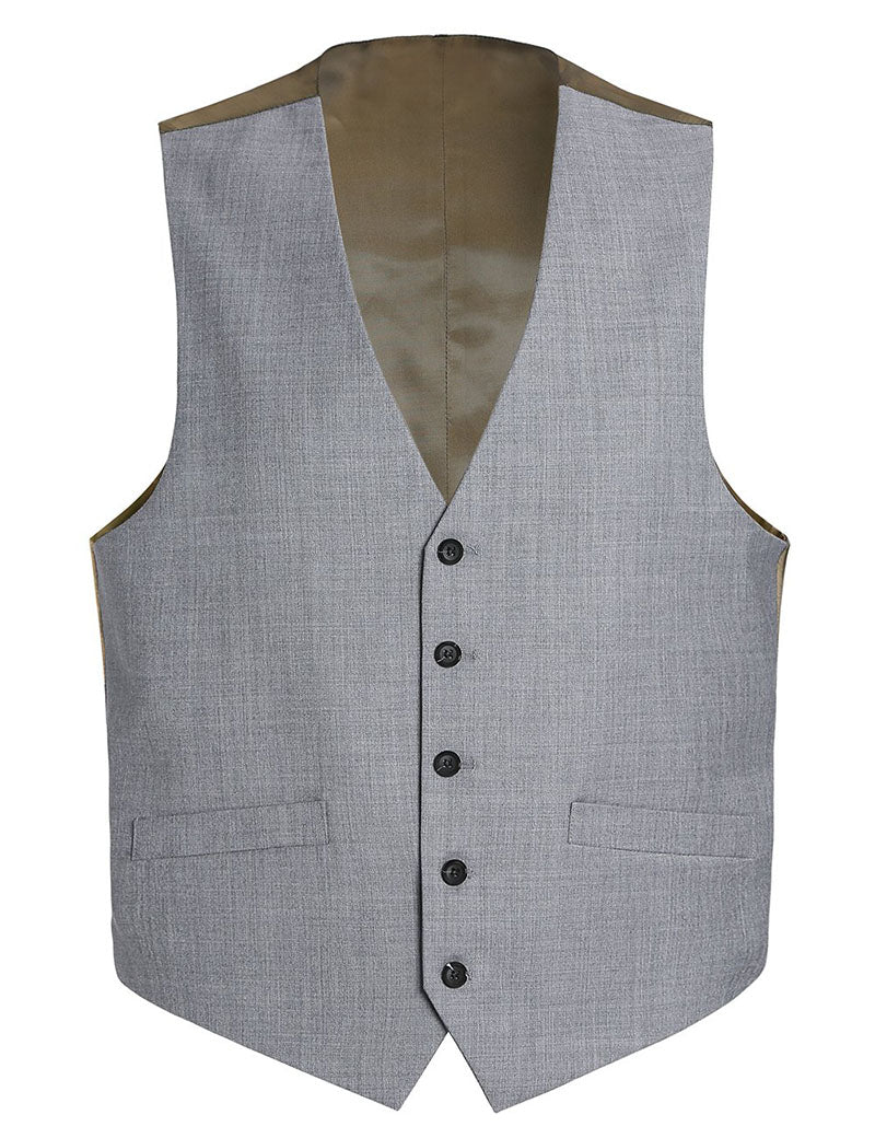 Renoir solid light gray wool regular fit Bevagna Collection suit dress vest, 5 buttons.