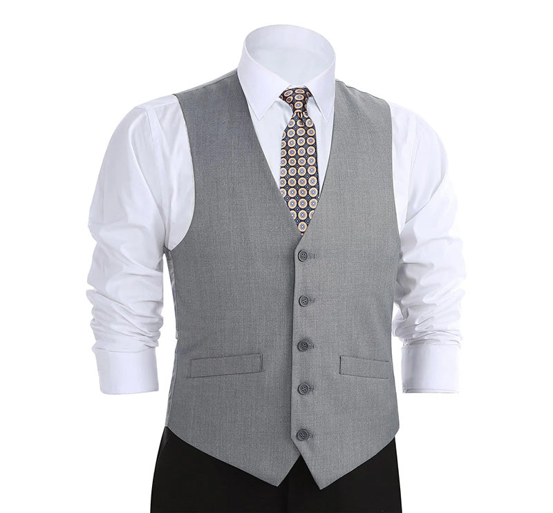 Vanderbilt Collection - Classic Dress Vest 5 Buttons Regular Fit In Gray