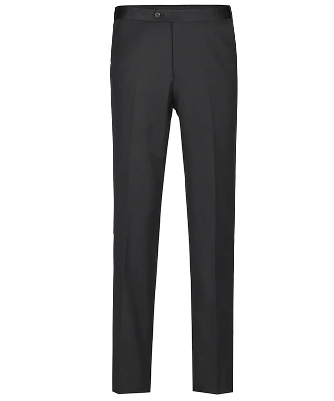 Solid black trousers from the Renoir Classic Regular Fit 2 Piece Black Dress Tuxedo Peak Lapel, showing pocket detail.