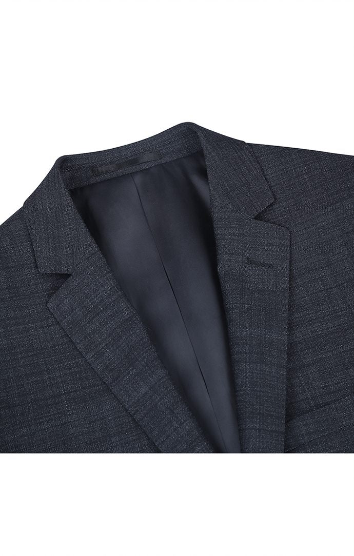 A solid charcoal Renoir Wool Blend Slim Fit 2 Piece Suit 2 Button jacket, displaying collar, buttons, and pocket.