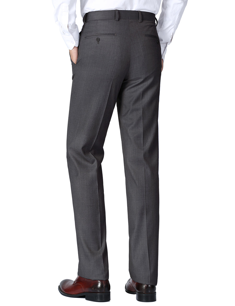 Renoir solid Charcoal Dress Pants Regular Leg Un-Hemmed Bottoms, shown with shoes on a white background.