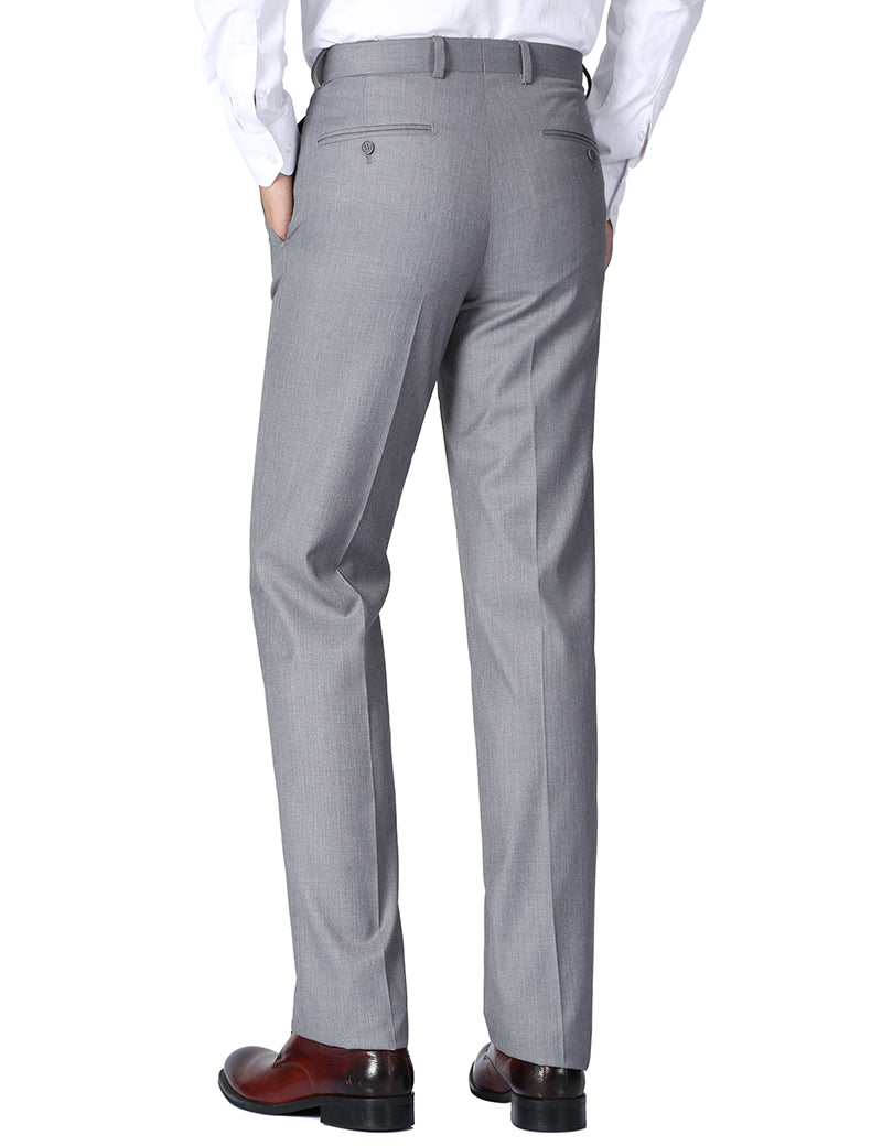Renoir solid gray Dress Pants Regular Leg Un-Hemmed Bottoms with visible waistband, pockets, and shoes on a white background.