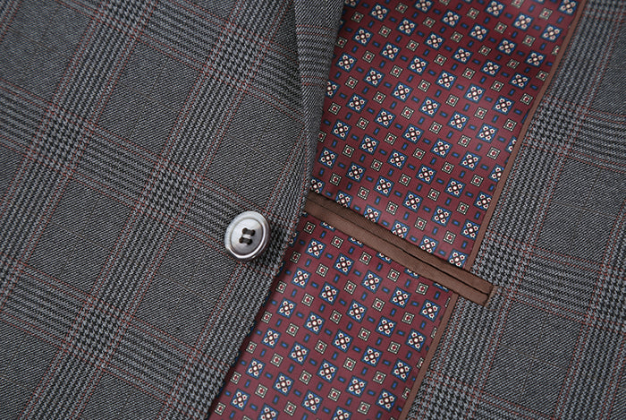 Glen Plaid gray dress shirt with tie, collar, and buttons, part of Trevi Collection 2 Piece Suit.