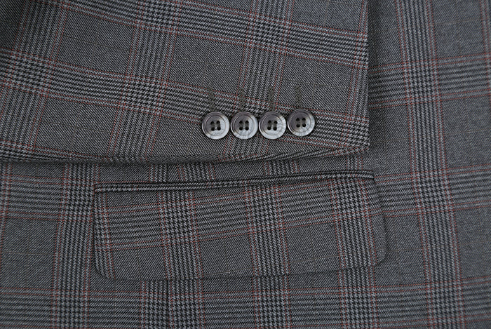 Trevi Collection 2 Piece Suit 2 Buttons Glen Plaid Regular Fit in Gray, with a checkered pattern.