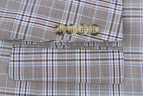 Close-up of a button and collar on the gray Glen Plaid Renoir Gerace Collection Slim Fit Suit.