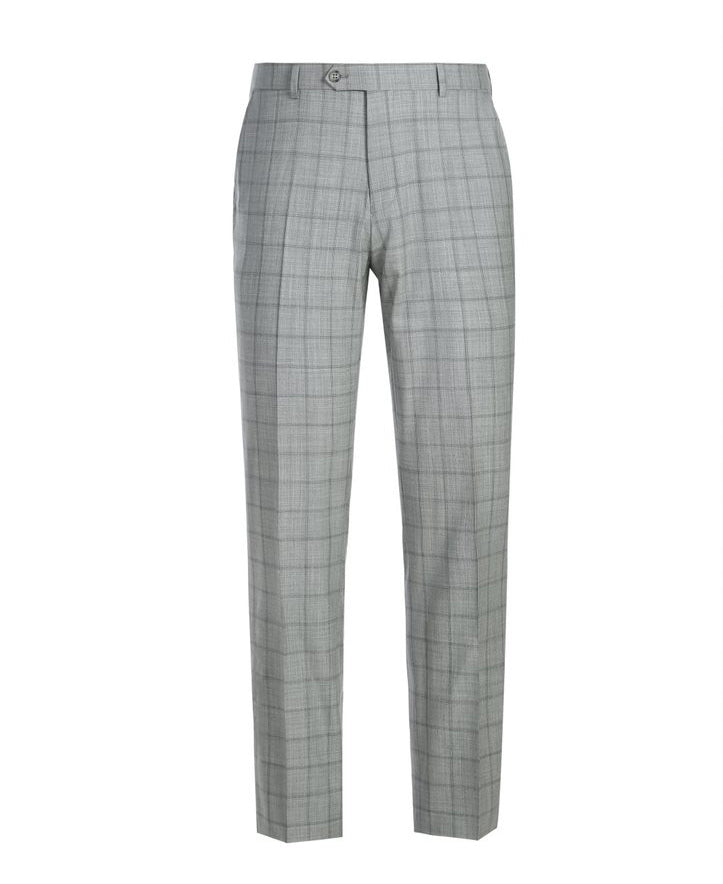 Checkered 100% Wool Slim Fit Windowpane Dress Suit 2 Piece in Gray trousers.