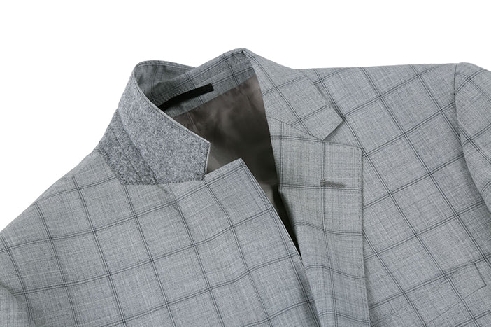 Renoir 100% Wool Slim Fit Windowpane Dress Suit 2 Piece in Gray jacket, showing collar and pocket detail.