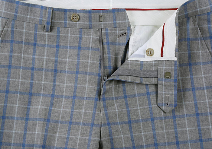 Renoir 100% Wool Regular Fit 2 Piece Windowpane Dress Suit in Gray, displaying its gray windowpane pattern.