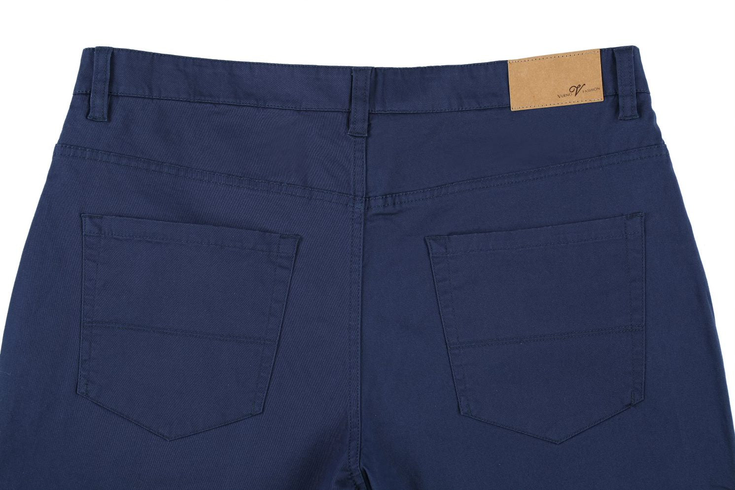 Solid Renoir Stretch Cotton Flat Front Pants Straight Legs in Blue.