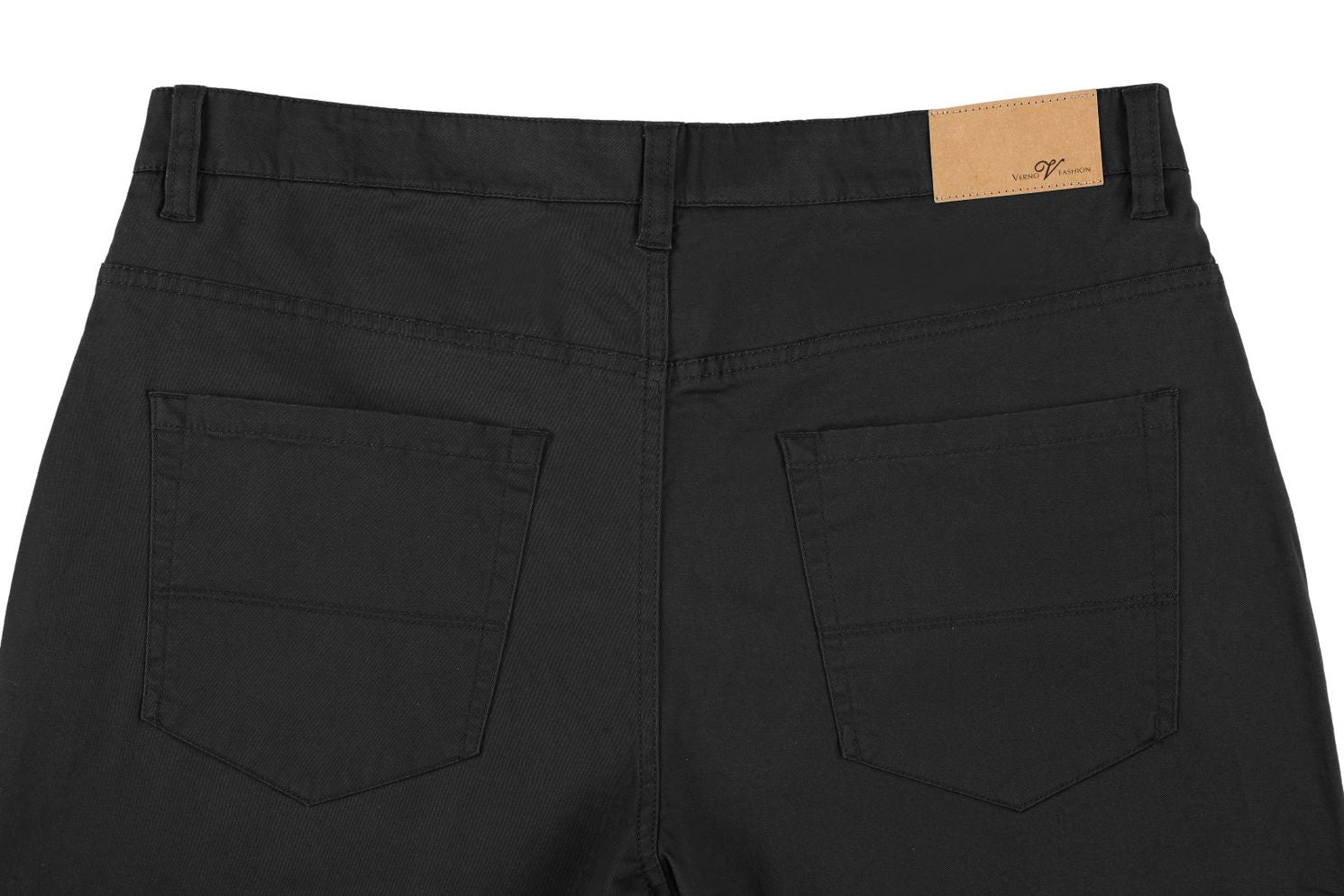 A pair of solid Renoir Stretch Cotton Flat Front Pants Straight Legs in Black.