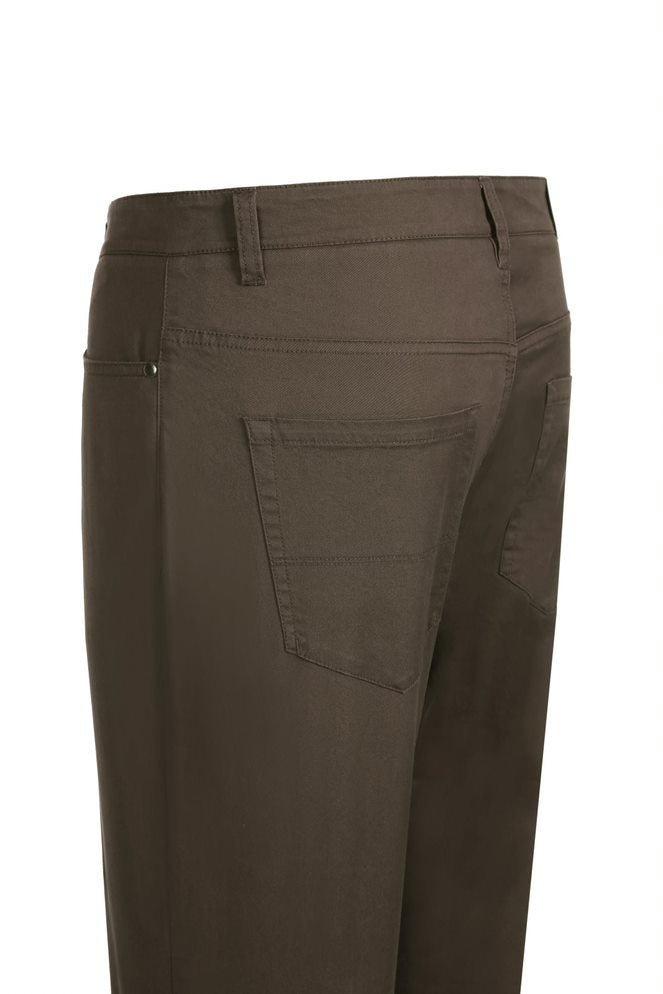 Renoir solid Stretch Cotton Flat Front Pants Straight Legs in Brown on white background.