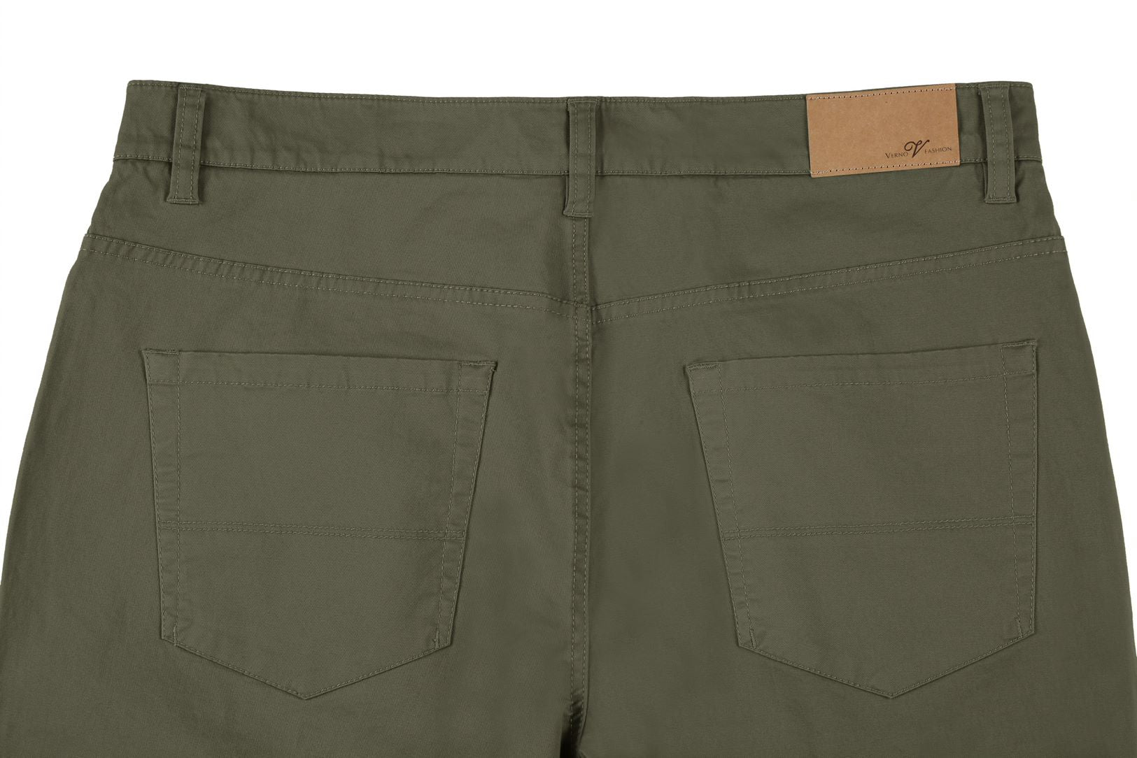 Solid olive Renoir Stretch Cotton Flat Front Straight Leg Pants.