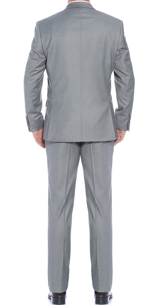A full view of the Renoir solid Slim Fit 2 Piece Gray Suit trousers.