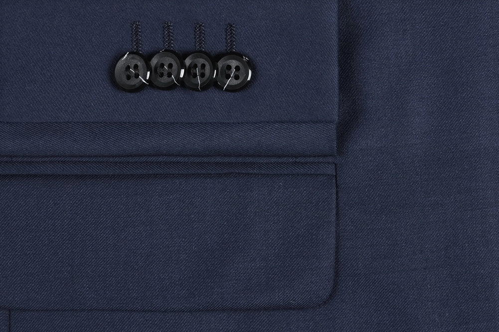Bevagna Collection - Blue 100% Virgin Wool Regular Fit Pick Stitch 2 Piece Suit 2 Button
